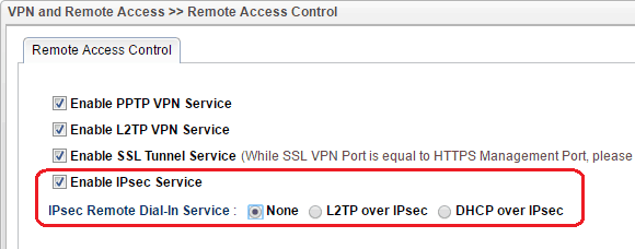 a screenshot of Vigor3900 VPN Remote Access Control