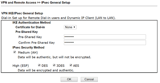 a screenshot of DrayOS IPsec general setup