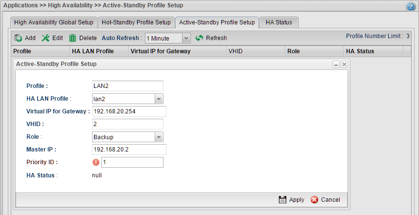 a screenshot of Vigor3900 HA Configuration