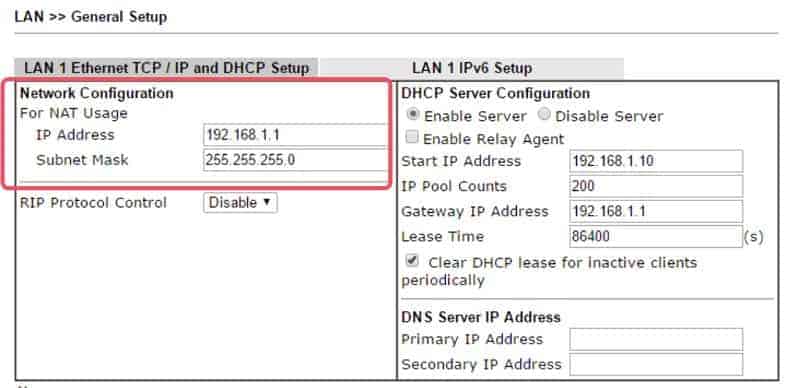 a screenshot of DrayOS LAN settings