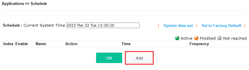 a screenshot of VigorAP Schedule settings