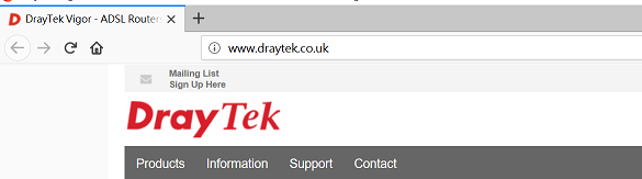 a screenshot showing a browser connecting to DrayTek UK successfully