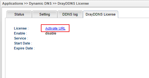 a screenshot of Vigor2960 DrayDDNS License page