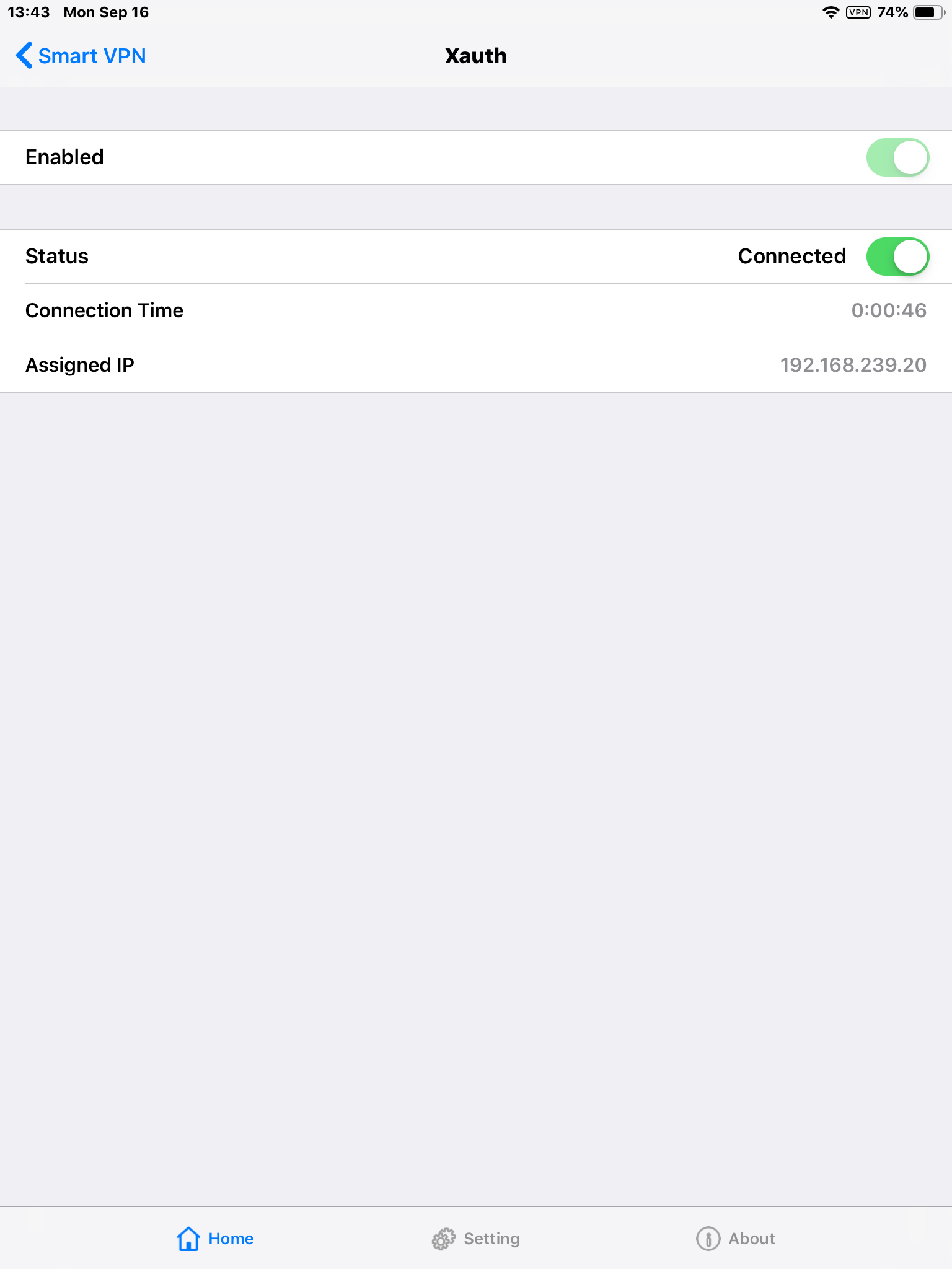a screenshot of iOS VPN Connected