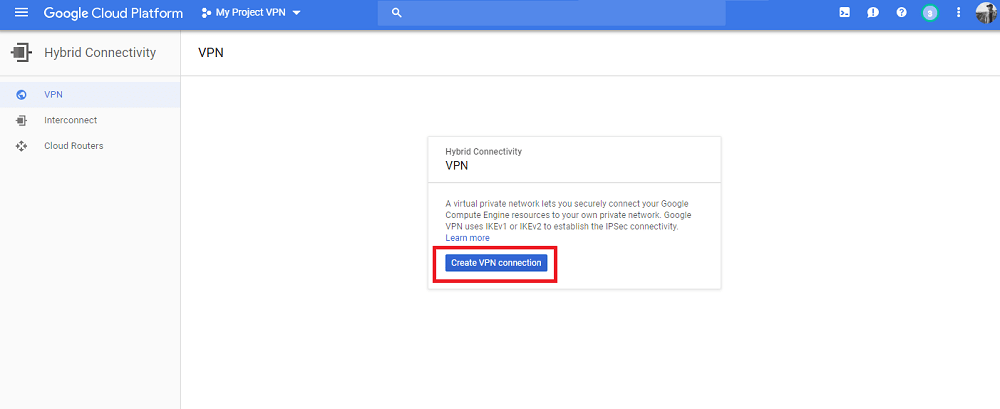 a screenshot of Google Cloud Platform VPN