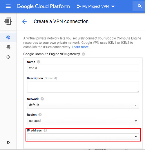 a screenshot of Google Cloud Platform VPN