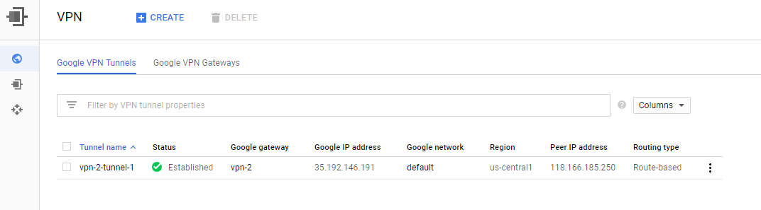 a screenshot of Google Cloud Platform VPN