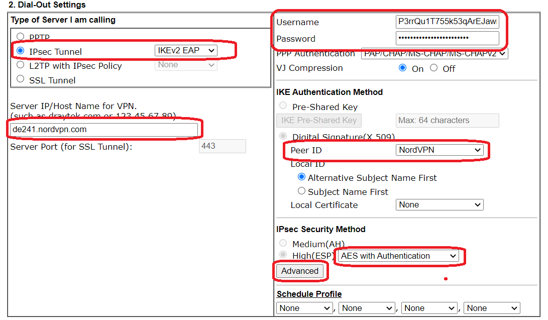 a screenshot of DrayOS VPN Client settings
