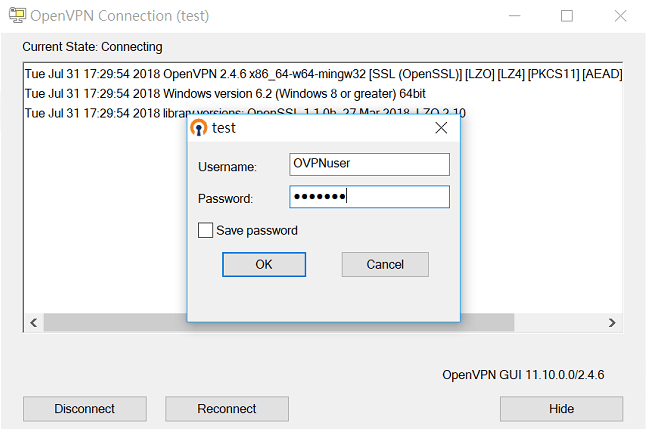 a screenshot of OpenVPN UI