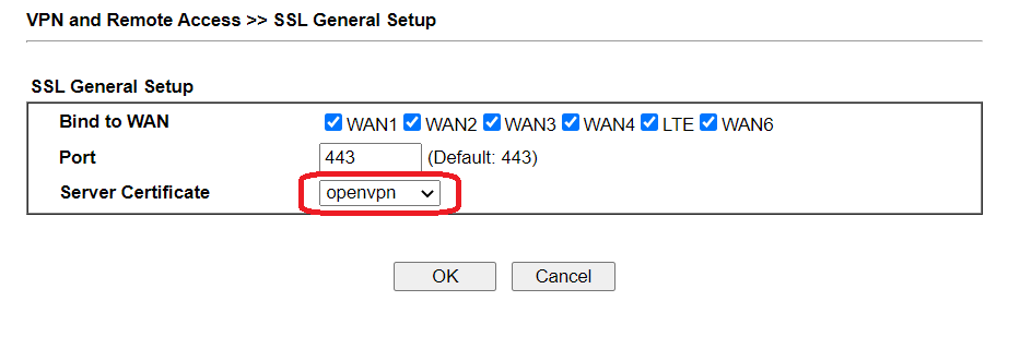 a screenshot of DrayOS SSL VPN General Setup