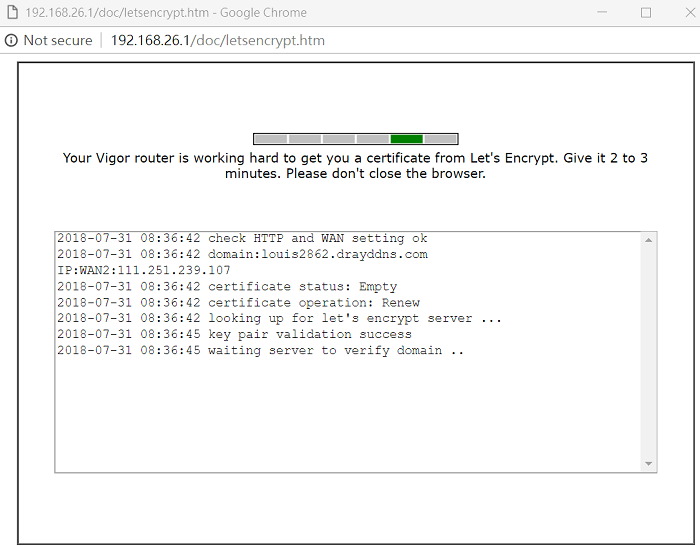 a screenshot of DrayOS generating certificate