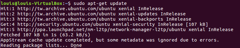 a screenshot of Ubuntu terminal