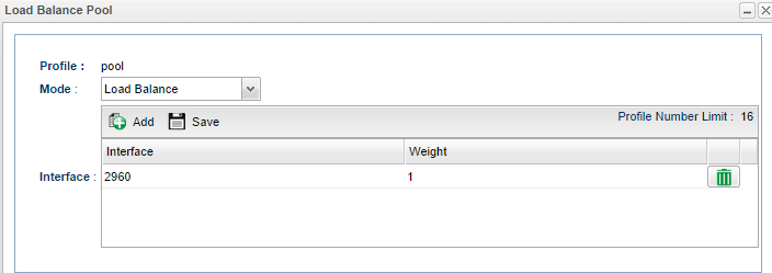 a screenshot of Load Balance Pool configuration on Vigor3900