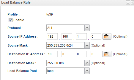 a screenshot of Load Balance Rule on Vigor3900