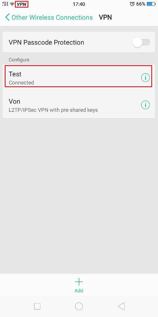 a screenshot of connecting VPN on Android phone