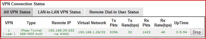 a screenshot of DrayOS VPN connection status
