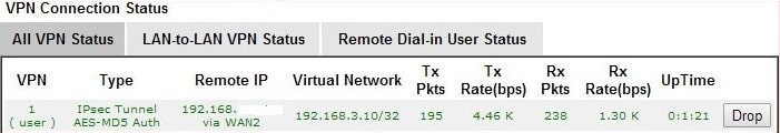 a screenshot DrayOS VPN connection status