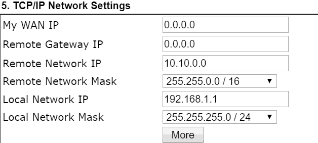 a screenshot of DrayOS VPN TCPIP settings