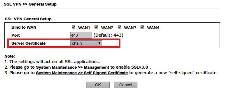 a screenshot of SSL General Setup page