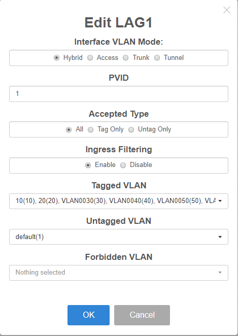 a screenshot of VigorSwtich Interface settings