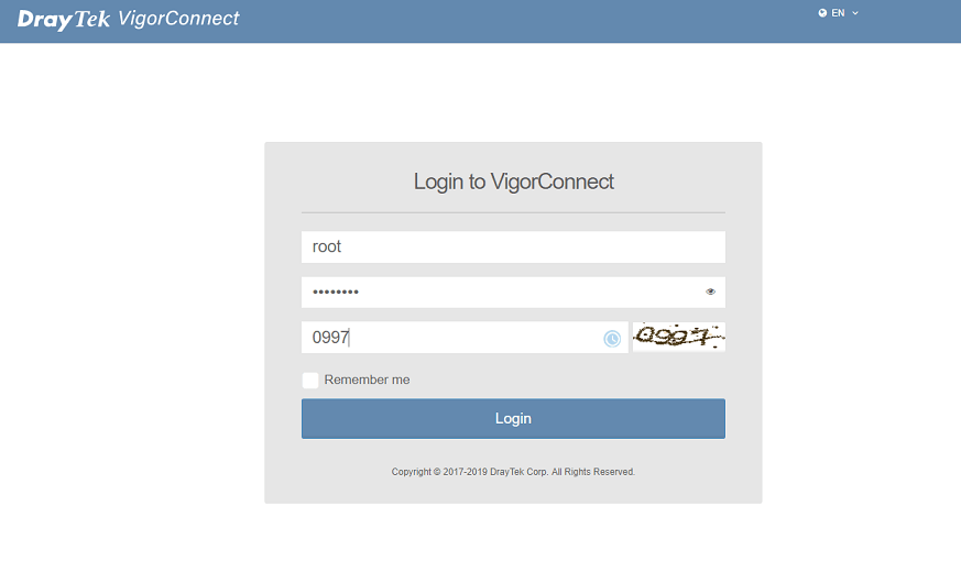 a screenshot of VigorConnect's login page
