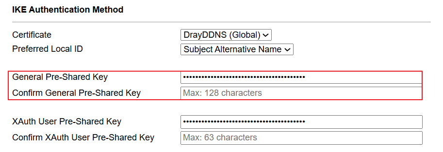 a screenshot of DrayOS IKE General Setup