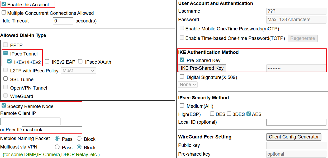 screenshot of IKEv2 VPN user setup