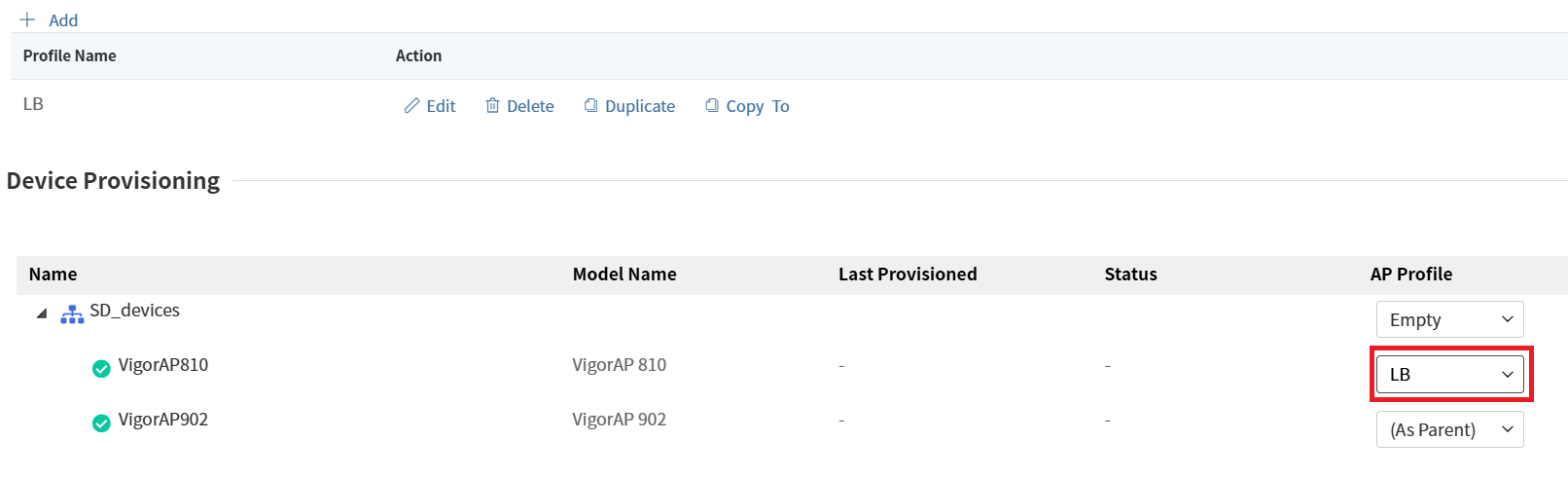 a screenshot of VigorACS 2 AP profile