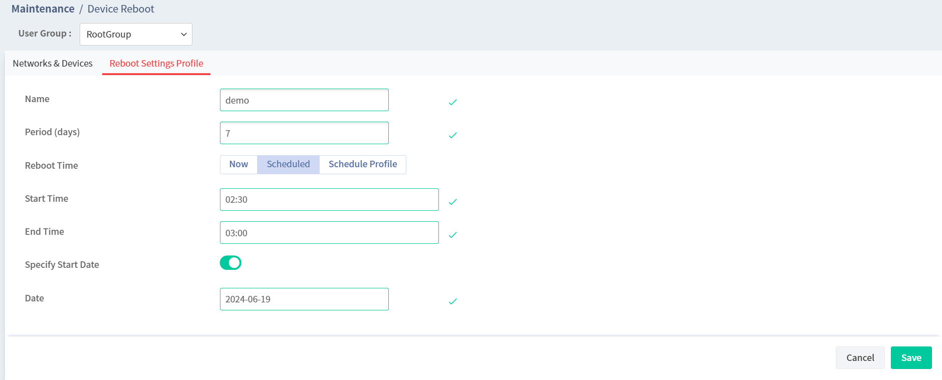 a screenshot of VigorACS 2 schedule setting