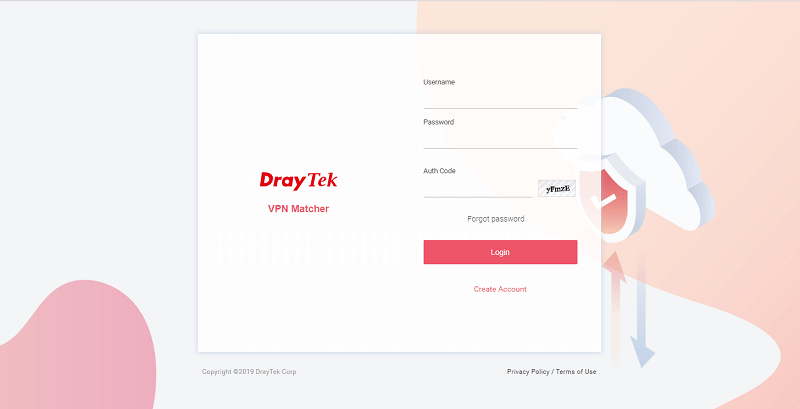 a screenshot of DrayTek VPN Matcher Login page