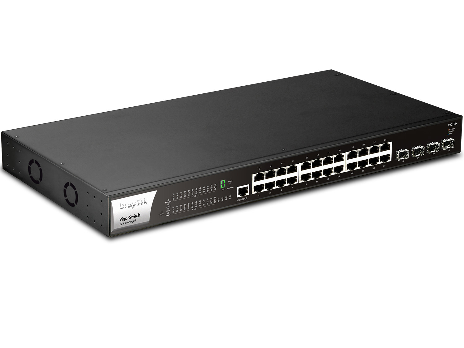  The left view of DrayTek
        VigorSwitch P2282x